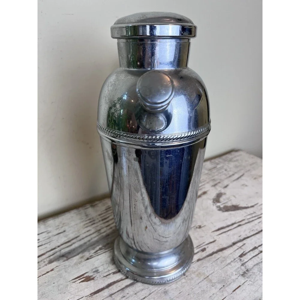 Vintage MCM Chrome Cocktail Pitcher Shaker Chrome Plated Martini Barware Deco